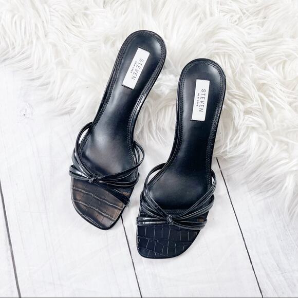 Steven Women's Ophelia Strappy Open Toe Slides Sandals in Black Croc Size 10 - Picture 4 of 6